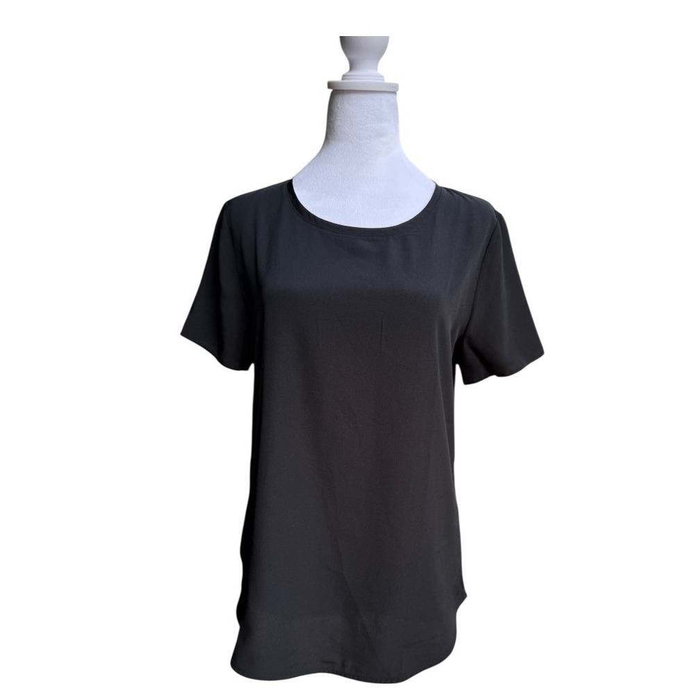 Ann Taylor Black Blouse Short Sleeve‎ Round Neck Casual Top Size M